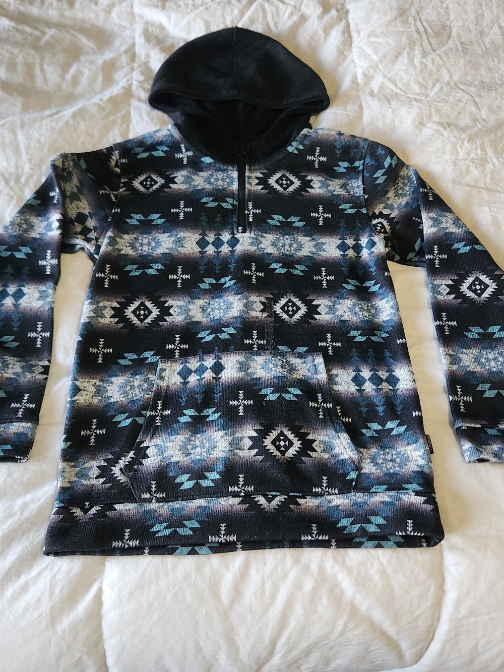 Women’s Black & Teal Aztec Half-Zip Hooded Pullover